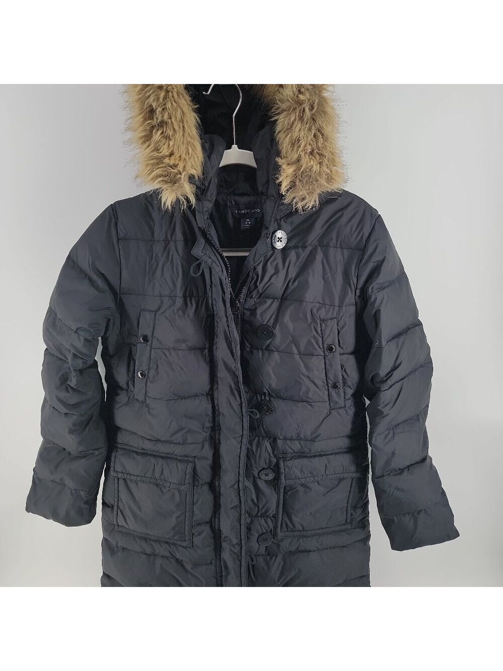 🧥 Lands’ End Women’s Goose Down Parka – Faux Fur Hood – Size M (10–12) - Picture 3 of 13